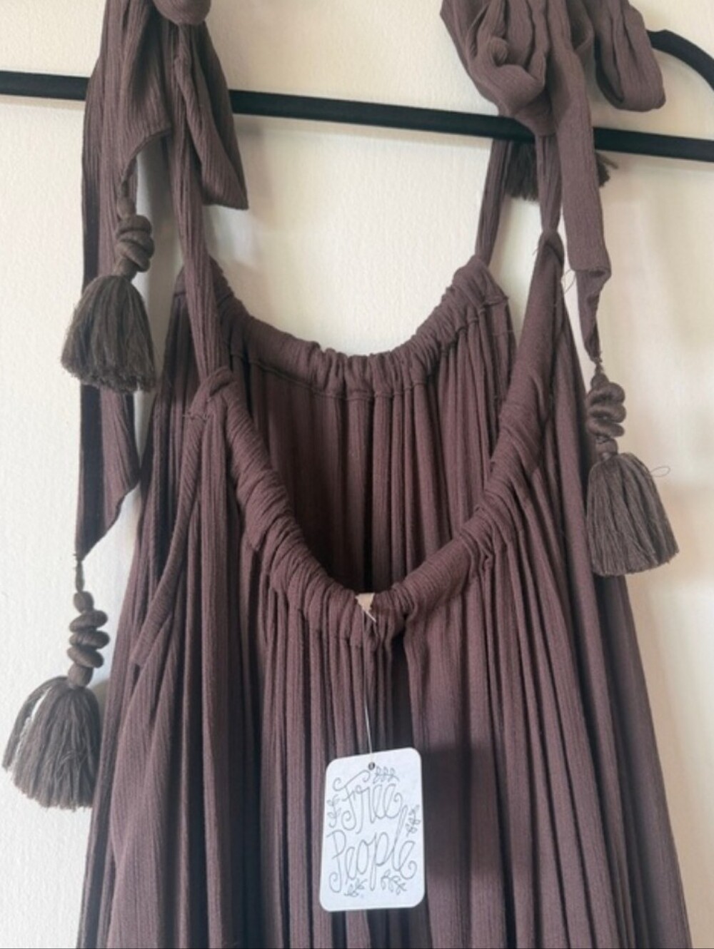 Free People NWT Brown Maxi Dress with Tassel Shoulder Ties - Picture 4 of 8